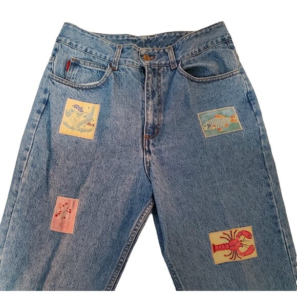 Vintage 90s Gazoz Jeans Size 5 Boho High Waist Sea Life Nautical Ocean Patchwork - Picture 2 of 12